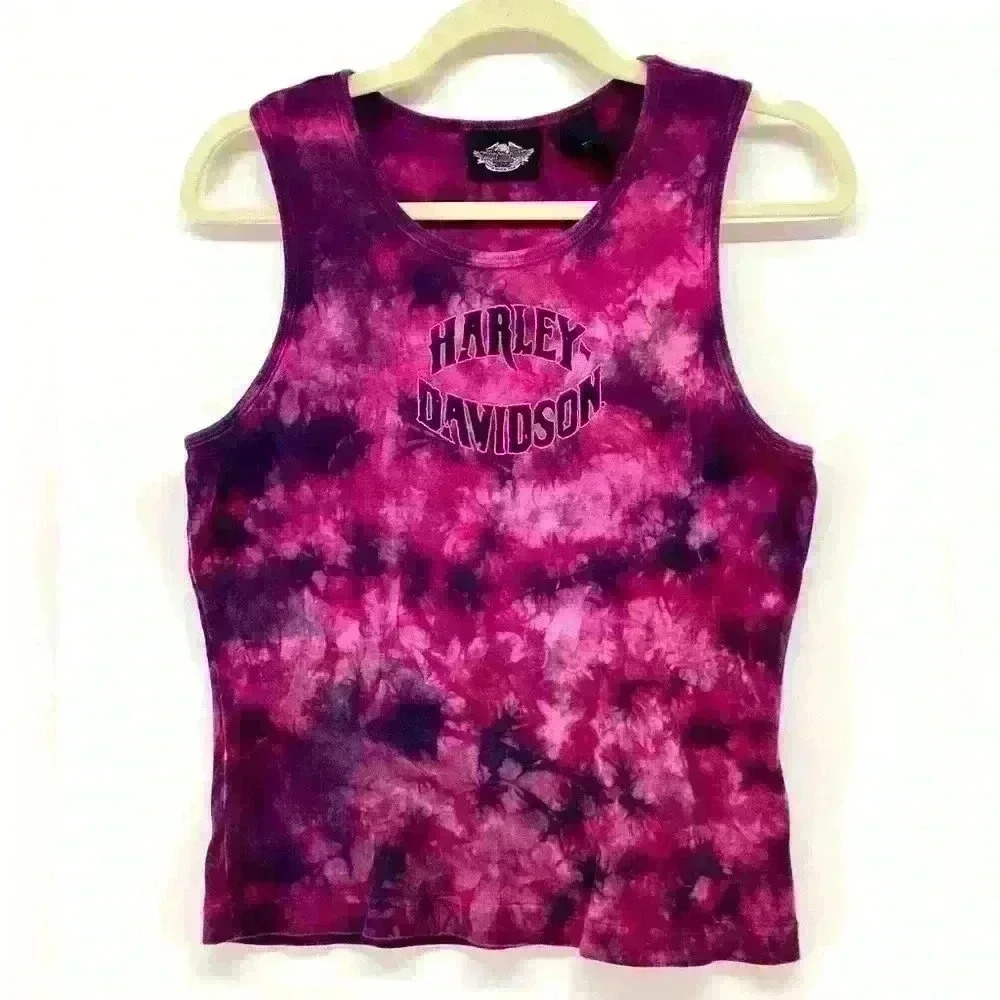 L Harley Davidson Pink Graphic Tank Women A17